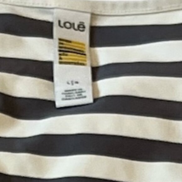 LOLE Dress Size Large Grey White Horizontal Stripes Pockets Casual Cap Sleeves - Picture 5 of 13